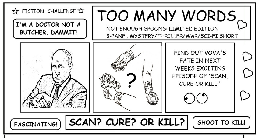 coloring book page asking whether Putin will scan, cure, or kill