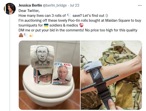 auctioning toilet paper with Putin's face on it to buy medical supplies