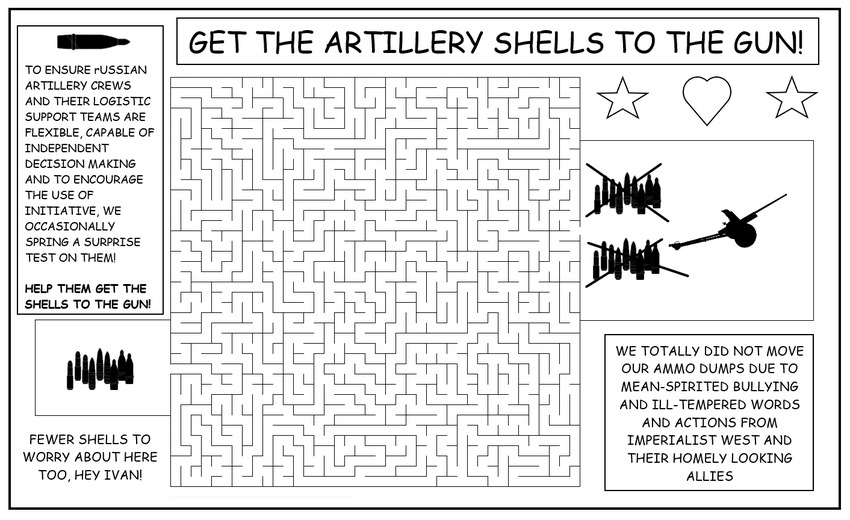 coloring book page where you get the artillery shells to the gun