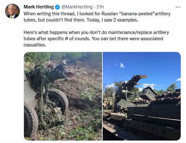 Russian artillery pieces have not had their maintenance done and are exploding