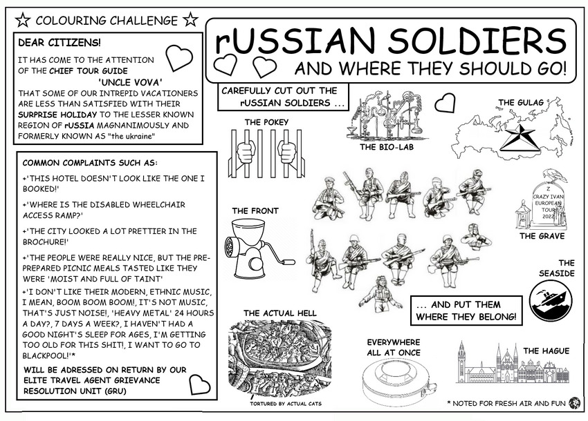 coloring book page where you tell Russian soldiers where to go