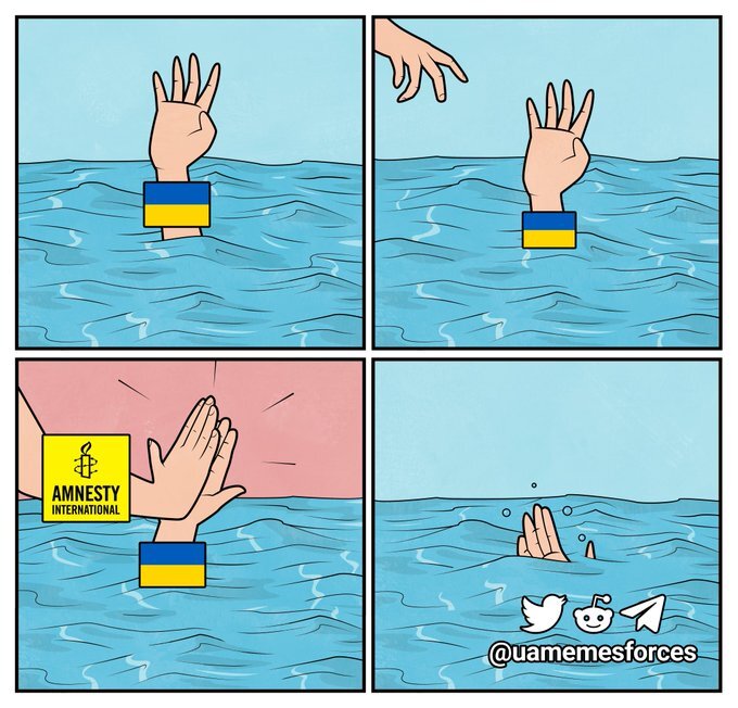 Ukraine is drowning, Amnesty International appears, but instead of helping, AI gives Ukraine a high five
