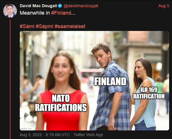 distracted boyfriend Finland looks at NATO ratifications instead of ILO 169 ratification