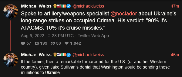 Spoke to artillery/weapons specialist @noclador about Ukraine's long-range strikes on occupied Crimea. His verdict: '90% it's ATACMS, 10% it's cruise missiles.'