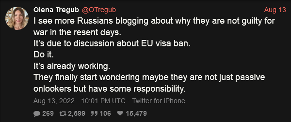 Ukrainian wants a visa ban on Russians