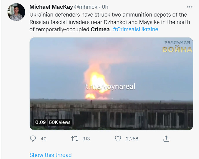 Ukrainian defenders have struck two ammunition depots of the Russian fascist invaders near Dzhankoi and Mays'ke in the north of temporarily-occupied Crimea