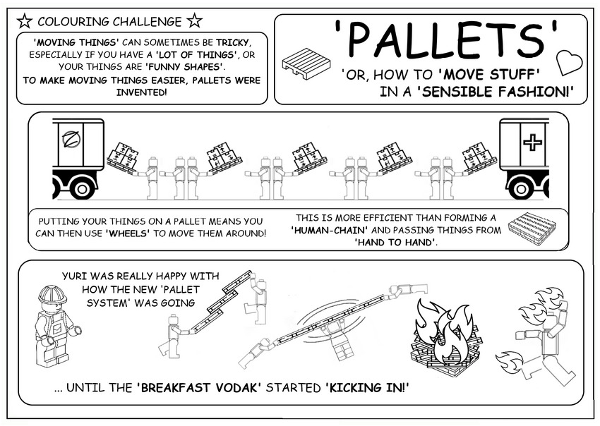 coloring book page about pallets