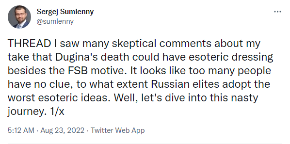 It looks like too many people have no clue to what extent Russian elites adopt the worst esoteric ideas. Well, let's take a look.