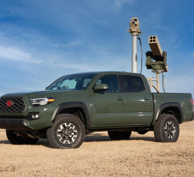 a truck with a VAMPIRE anti-drone system in it