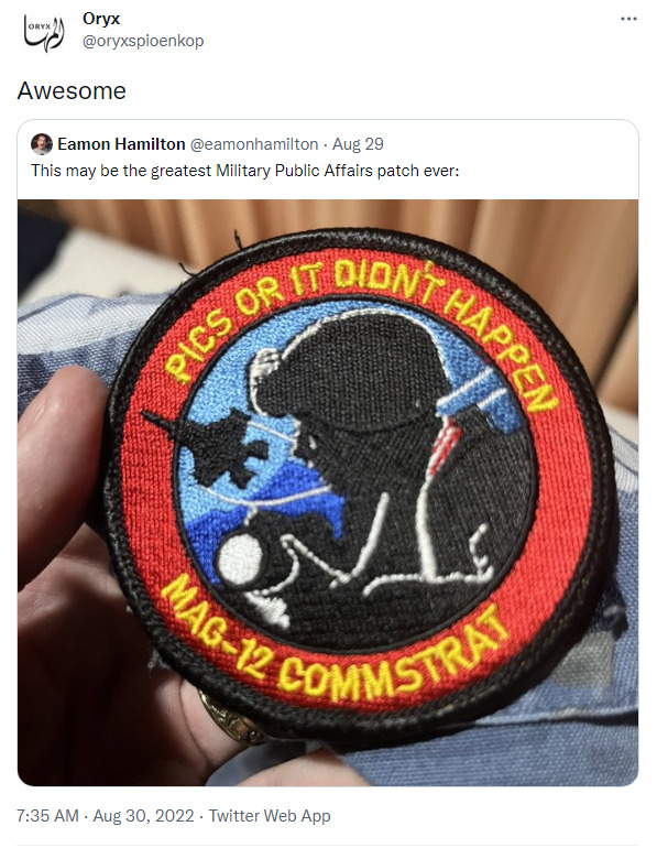 Pics or it didn't happen. Mag-12 Commstrat patch