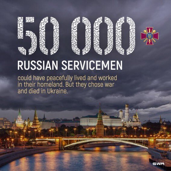 50,000 Russian servicemen could have peacefully lived and worked in their homeland. But they chose war and died in Ukraine.