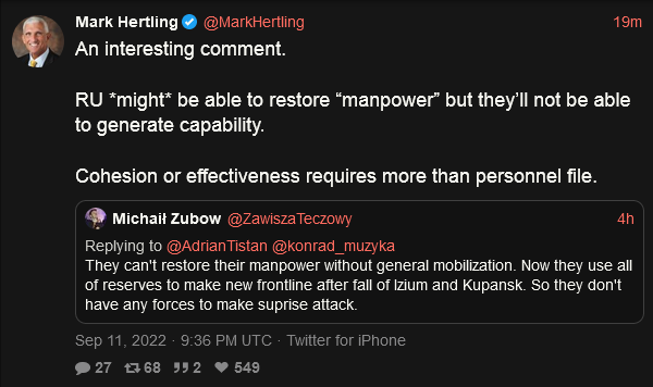 Russia might be able to restore 'manpower' but they won't be able to generate capability. Cohesion or effectiveness requires more than just warm bodies.