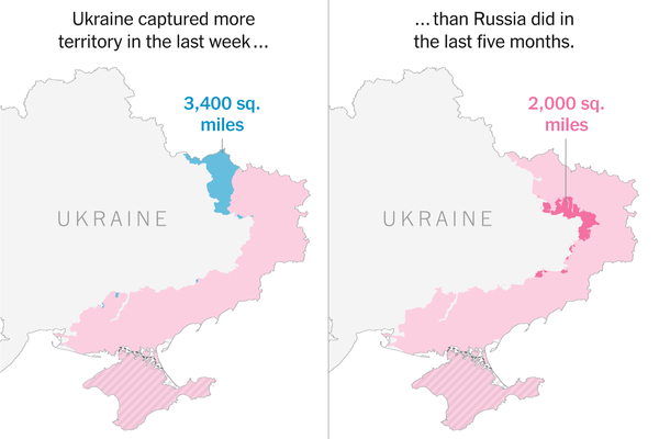 map showing how Ukraine has captured more territory in the last week than Russia did in the last five months