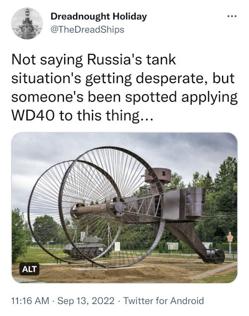 Not saying Russia's tank situation's getting desperate, but someone's been spotted applying WD-40 to this thing (picture of a strange-looking prototype or one-off)