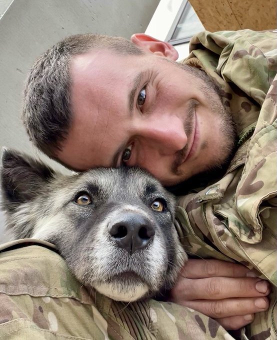 Ukraine soldier with dog