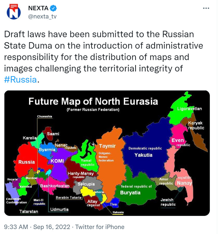 A map showing Russia broken up into a bunch of smaller nations