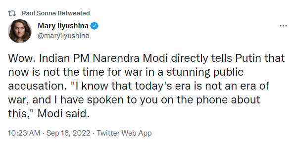 Indian PM Narendra Modi directly tells Putin that now is not the time for war in a stunning public accusation