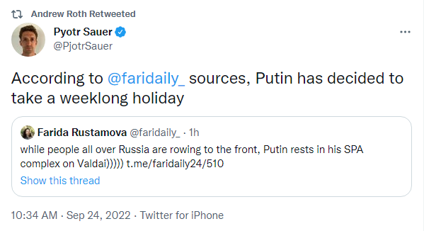 according to faridaily_ sources, Putin has decided to take a weeklong holiday