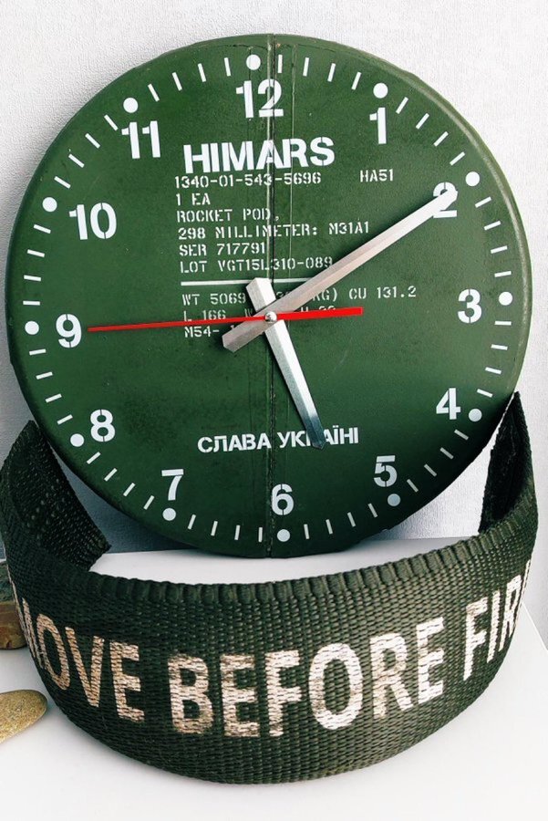 HIMARS rocket pod cover that has been turned into a clock