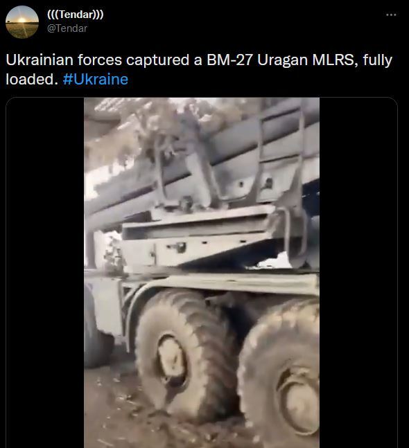 Ukrainian forces captured a BM-27 Uragan MLRS, fully loaded.