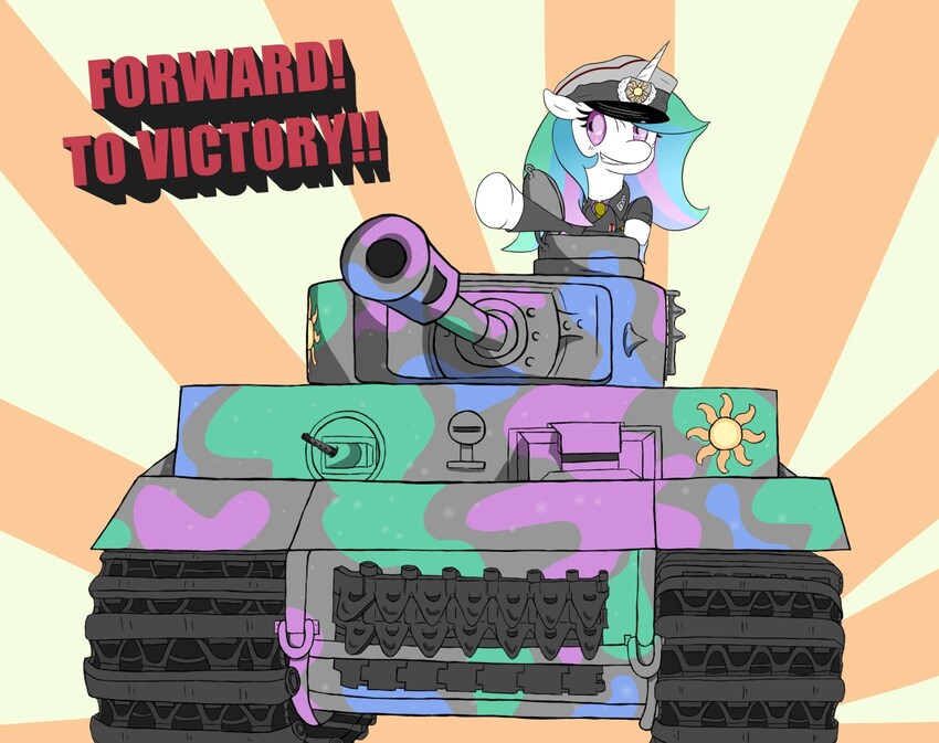 pony in tank, caption 'Forward! To Victory!'