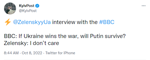 BBC: If Ukraine wins the war, will Putin survive? Zelenskyy: I don't care.