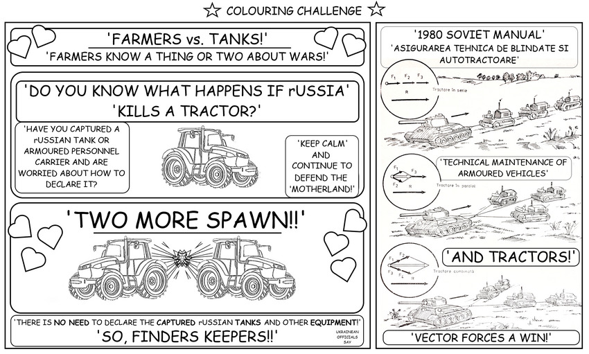 coloring book page about tractors