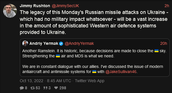 The legacy of this Monday's Russian missile attacks on Ukraine will be a vast increase in the amount of sophisticated Western air defense systems provided to Ukraine.