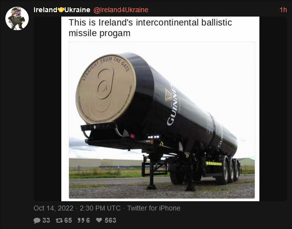 This is Ireland's intercontinental ballistic missile program: enormous cans of Guiness on a truck