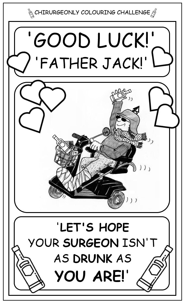 coloring book page about Father Jack's foot woes