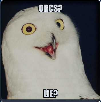 the O RLY owl saying 'Orcs? Lie?'