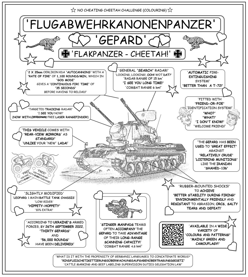 coloring book page about the Gepard anti-aircraft self-propelled gun
