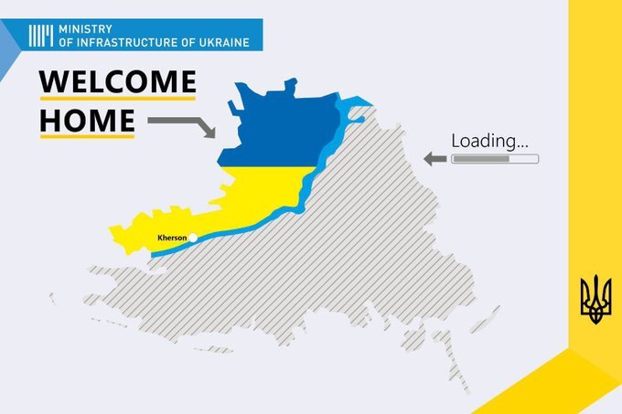 Ministry of infrastructure of Ukraine: Welcome home (Kherson Oblast).  Loading: (points east that are occupied by Russia.)