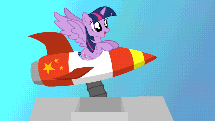 pony riding on a rocket