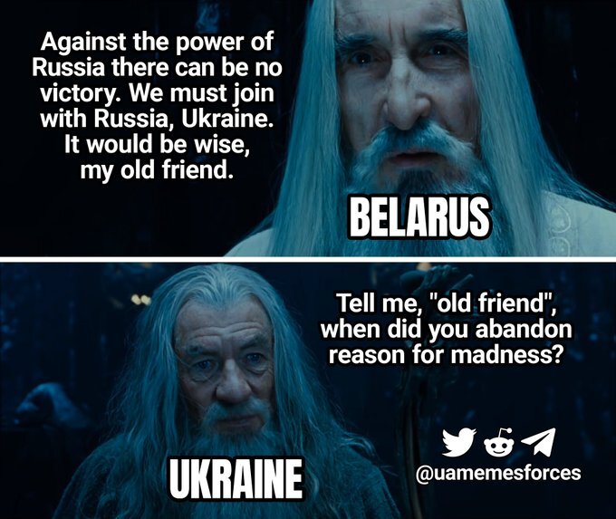 Saruman says there is no hope of resisting Russia, Gandalf accuses Saruman of abandoning reason for madness