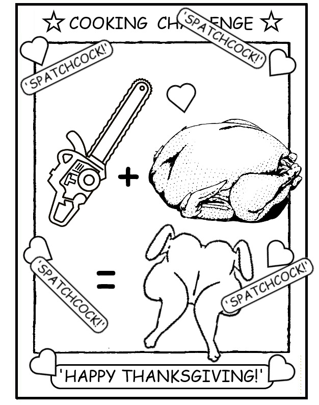 coloring book page about spatchcocking chickens