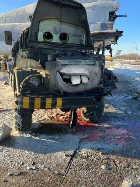broken Russian truck with Mater from 'Cars' shopped into it