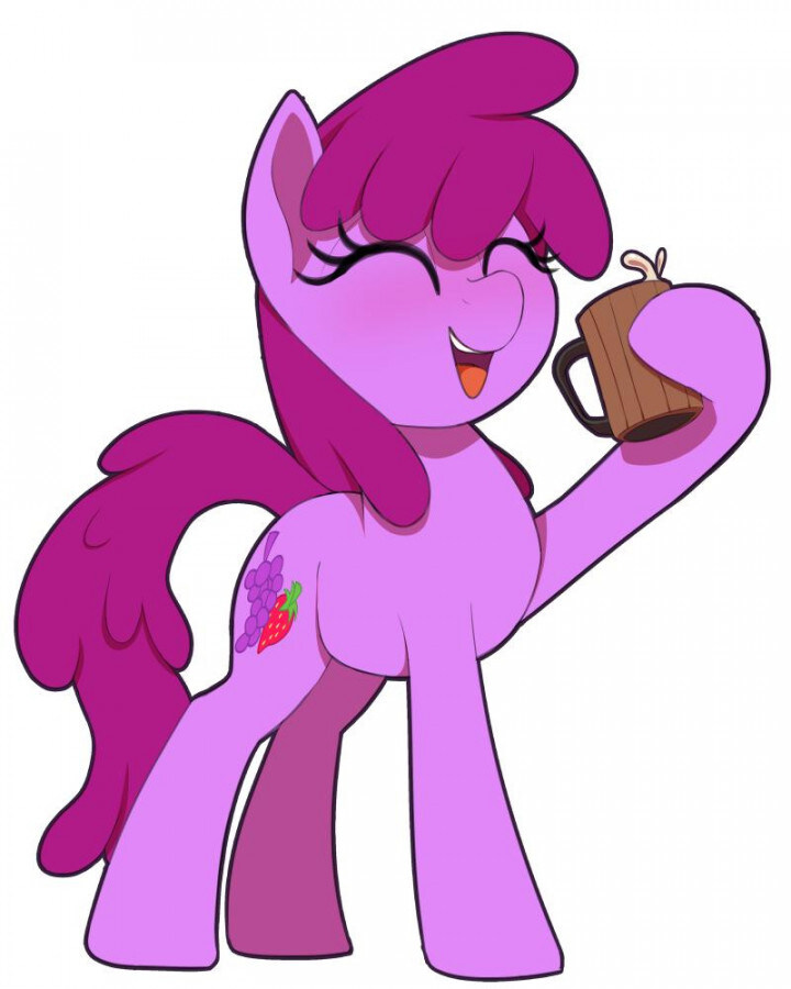 purple pony with a mug of wine.