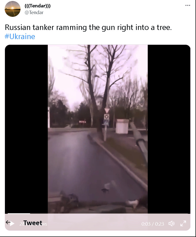 Russian tanker ramming the gun right into a tree.