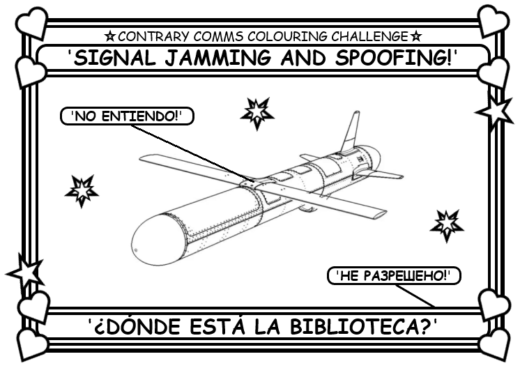 Coloring book page about signal jamming.