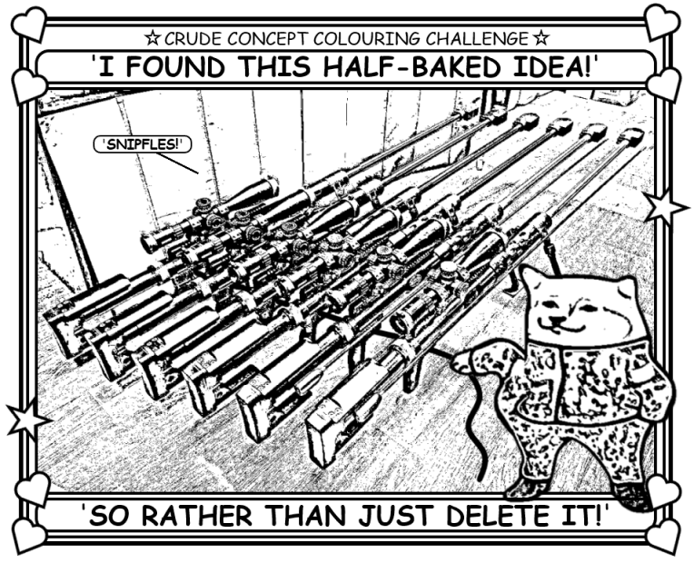 Coloring book page about a fella with rifles.