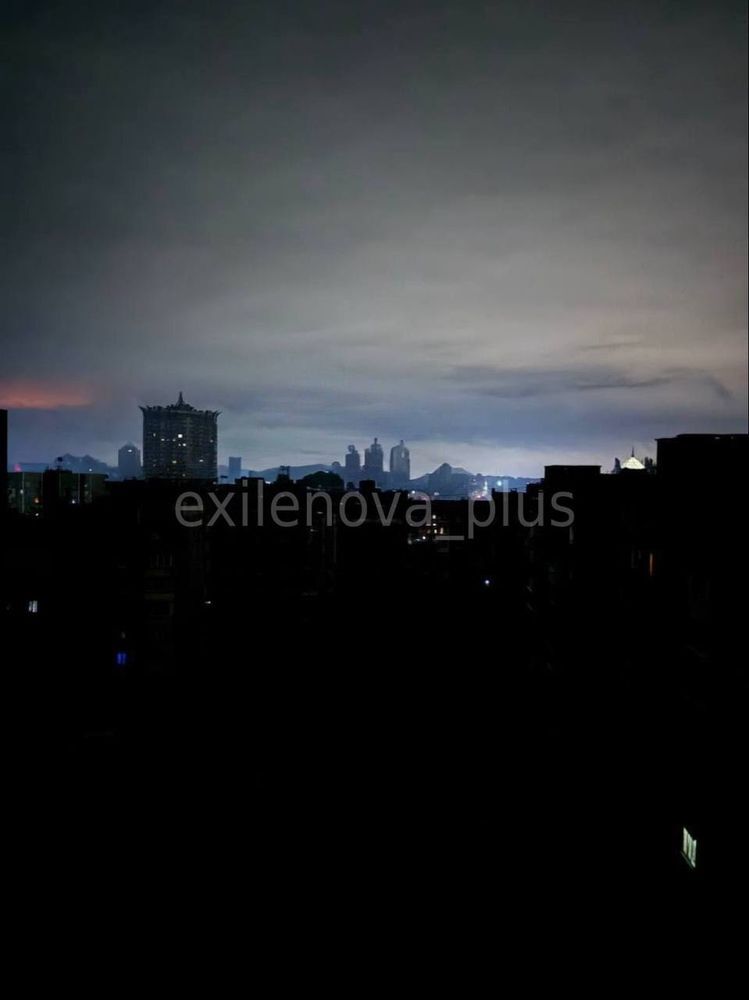 Urban landscape showing that the power in Donetsk is out.