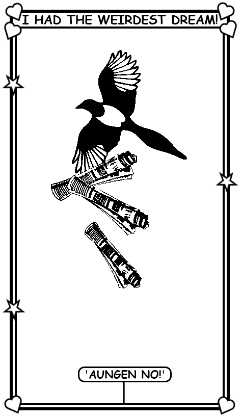 Coloring book page about a weird dream the Queen of Booms had yesterday.