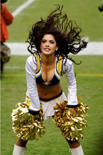 Chargers cheerleader performing